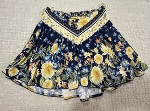 NWT Agua Bendita Floral A-Line Smocked Flounce Mini Skirt Floral Boho Size Large